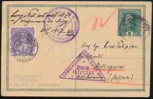 1917 Díjkiegészített díjjegyes hadifogoly levelezőlap / POW PS-card with additional franking "BARACKENLAGER / KATZENAU b. LINZ"