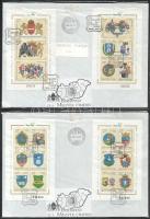 1997 Budapest és a megyék címerei (I.) + (II.) 1-1 blokk pár, páronként azonos sorszámmal FDC-n