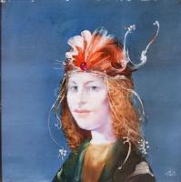 Szász Endre (1926-2003): Női portré. Olaj, farostlemez, jelzett. Alján felületi kopással (feltehetőe...