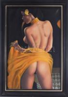 A. Kádár Kata (-): Sárga harmónia. Olaj, airbrush, farost. Jelzett. Dekoratív fakeretben, 60x40 cm.