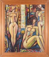 Becz jelzéssel: Női aktok. Olaj, farost. Fakeretben, 50x41,5 cm.