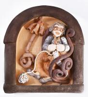 Bubelényi Zsanna: Kötögető nő. Faliplakett. Jelzett, minimális kopással, 33x30 cm