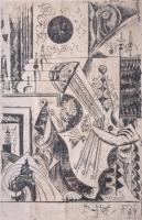 Hincz Gyula (1904-1986): Zene (cím nélkül). Rézkarc, papír, jelzett. Kissé foltos. Üvegezett fakeret...