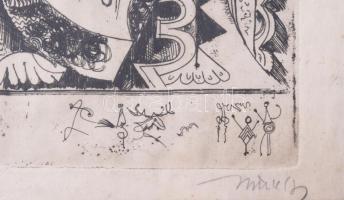 Hincz Gyula (1904-1986): Zene (cím nélkül). Rézkarc, papír, jelzett. Kissé foltos. Üvegezett fakeret...