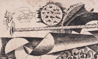 Hincz Gyula (1904-1986): Kavalkád (cím nélkül). Rézkarc, papír, jelzett. Kissé foltos. 30x39 cm