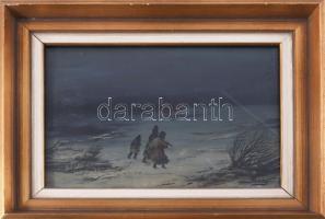 Baky Albert (1868-1944): Hazafelé. Olaj, karton, jelzett. Dekoratív, üvegezett fakeretben 22x30 cm