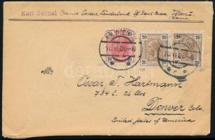 1906 Levél Bécsből 3 db bélyeggel Denverbe / Cover to Denver with 3 stamps "WIEN"
