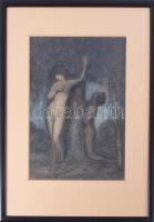 Dudits jelzéssel: Ádám és Éva. Pasztell, papír. Szakadásokkal. Üvegezett fakeretben. 33x23 cm