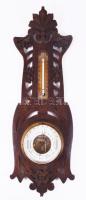 cca 1890-1900 Gebroeders Caminada Rotterdam szecessziós faragott fa Holosteric-Barometer, magyar feliratokkal is, 56x21 cm /// c. 1890?1900 Gebroeders Caminada Rotterdam Art Nouveau carved wood Holosteric Barometer, also with Hungarian inscriptions, 56x21 cm