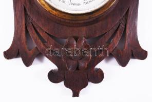 cca 1890-1900 Gebroeders Caminada Rotterdam szecessziós faragott fa Holosteric-Barometer, magyar fel...