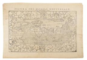 Figura del Mondo Universale 1550. feliratos világtérkép Sebastian Münster után. Régi papírra készült modern nyomás 380x280 mm Restaurált szélén beszakadással