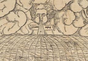 Figura del Mondo Universale 1550. feliratos világtérkép Sebastian Münster után. Régi papírra készült...