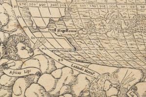 Figura del Mondo Universale 1550. feliratos világtérkép Sebastian Münster után. Régi papírra készült...