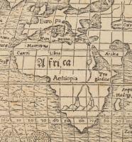 Figura del Mondo Universale 1550. feliratos világtérkép Sebastian Münster után. Régi papírra készült...