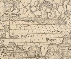 Figura del Mondo Universale 1550. feliratos világtérkép Sebastian Münster után. Régi papírra készült...