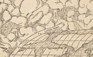 Figura del Mondo Universale 1550. feliratos világtérkép Sebastian Münster után. Régi papírra készült...