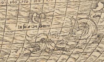 Figura del Mondo Universale 1550. feliratos világtérkép Sebastian Münster után. Régi papírra készült...