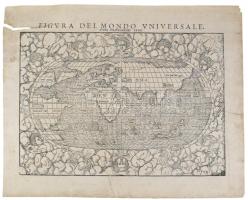 Figura del Mondo Universale 1550. feliratos világtérkép Sebastian Münster után. Régi papírra készült...