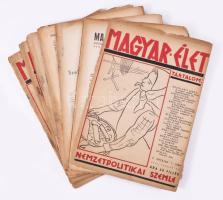 1940-1941 A Magyar Élet nemzetpolitikai szemle 10 db száma (V. évf. 1., 2., 12. sz. + VI. évf. 3., 6-11. sz.), változó állapotban, közte sérült, szétvált borítókkal