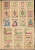 Gyufacímke-gyűjtemény füzetben, vegyes magyar és külföldi gyufacímkékkel, beragasztva és különállóan