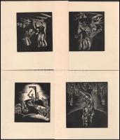 Buday György (1907-1990): 9 db jelzés nélküli fametszet, 10x9 cm és 11,5x10,5 cm közötti méretben