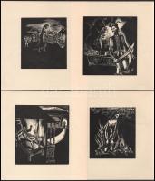 Buday György (1907-1990): 9 db jelzés nélküli fametszet, 10x9 cm és 11,5x10,5 cm közötti méretben