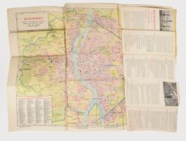 cca 1930 Budapest térképe, többnyelvű idegenforgalmi ismertetővel, sérült állapotban, 49x80 cm + 7 d...