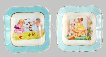 2 darab antik gyermek reggeliző tál, kopással, 13x13 cm