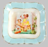 2 darab antik gyermek reggeliző tál, kopással, 13x13 cm