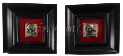 Mozar és Liszt Ferenc portréja, fa keretben, 6,5x5 cm, 22x21 cm