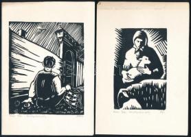 Veres Péter jelzéssel, 2 db grafika: Székelyudvarhely, 1987. Linómetszet, papír. 9,5×6 és 10,5x8,5 cm