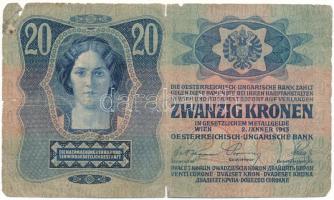 1913. 20K I. kiadás, hamis(?) felülbélyegzéssel T:G
Adamo K18B