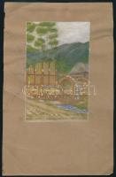 Olvashatatlan (Gréb?) jelzéssel: Veres patak, arany zuzda, 1933. Akvarell, ceruza, papír, jelzett, lapszéli kisebb szakadással, 13,5x8,5 cm.