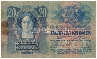 1913. 20K "1287 006528", I. kiadás, hamis(?) felülbélyegzéssel T:VG, ragasztás
Adamo K18B