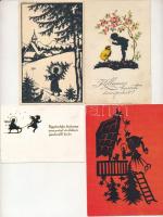 4 db RÉGI és MODERN árnyképes lap / 4 modern silhouette postcards