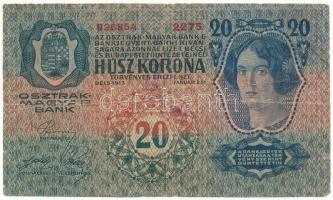 1913. 20K "2275 926854", I. kiadás, hamis(?) felülbélyegzéssel T:VG felül kis szakadás, középen lyuk Adamo K18B