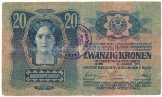 1913. 20K "2275 926854", I. kiadás, hamis(?) felülbélyegzéssel T:VG felül kis szakadás, kö...