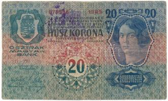 1913. 20K "1345 072536", I. kiadás, hamis(?) felülbélyegzéssel T:F,VG  Adamo K18B