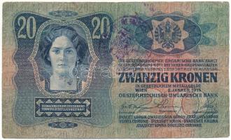 1913. 20K "1345 072536", I. kiadás, hamis(?) felülbélyegzéssel T:F,VG 
Adamo K18B