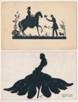 2 db RÉGI árnyképes lap /2 pre-1945 silhouette art postcards. artist signed