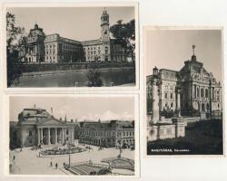 Nagyvárad, Oradea - 3 db RÉGI város képeslap: Városháza, Színház, üzletek / 3 pre-1945 town postcards: town hall, theatre, shops