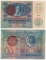 1912. 100K piros "MAGYARORSZÁG" felülbélyegzéssel, "1658 64540" + 1914. 50K piros "MAGYARORSZÁG" felülbélyegzéssel, "1029 062185" T:F