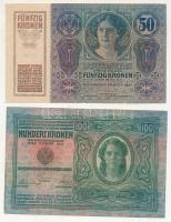 1912. 100K piros "MAGYARORSZÁG" felülbélyegzéssel, "1658 64540" + 1914. 50K piro...
