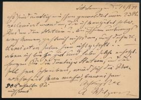 1875 Díjjegyes levelezőlap vasúti mozgópostával Pécsre / PS-card with railway postmark to Hungary