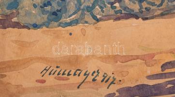 Humayer Oszkár (működött a XX. sz. elején): Kislány az udvaron, 1917. Akvarell, papír, jelzett, kiss...