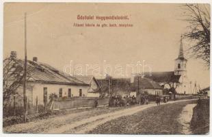 Hagymádfalva, Spinus; Állami iskola és görög katolikus templom / school, Greek Catholic church (gyűrődések / creases)