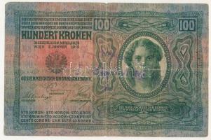 1912. 100K "1476 54426" hamis(?) felülbélyegzéssel T:VG kis beszakadások, középen hajtásná...