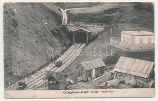 1919 Csíkgyimes, Csík-Gyimes, Gyimes, Ghimes; Alagút nyugati bejárata, hajtány, fűrésztelep. Szvoboda Miklós kiadása, Bíró József felvétele / tunnel, handcar, sawmill, forestry (fa)