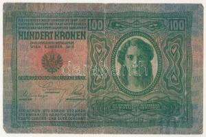 1912. 100K "1748 21184" hamis(?) bélyeggel T:VG felül nagyobb beszakadás