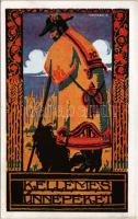 1926 Kellemes ünnepeket! Rigler József Ede kiadása / Hungarian greeting art postcard s: Udvary P.